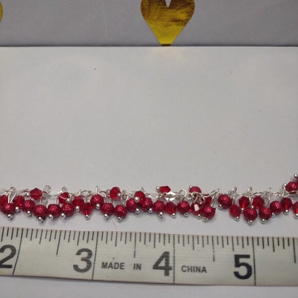 Red Glass‎ Bracelet Cherry Sterling Silver 925 Fine Jewelry - Picture 5 of 7